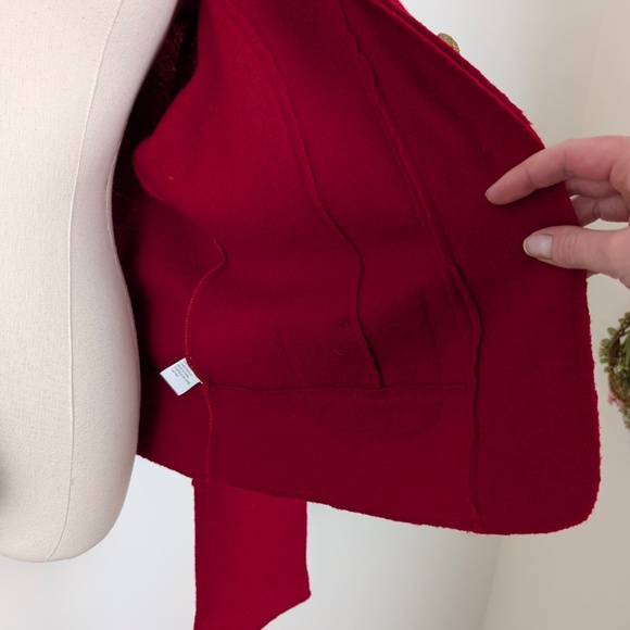 90s Boiled Wool Cardigan Jacket Cherry Red Long Sleeve Collar Button Up - Picture 2 of 11